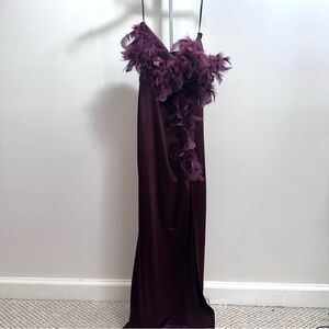 Symphony Strapless Dress in Deep Purple with Feather Detail